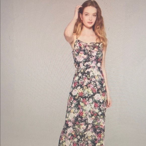 Wild Fable Maxi Dress in Black & Green Floral Print with Lace-Up Front Size XS - Picture 1 of 1